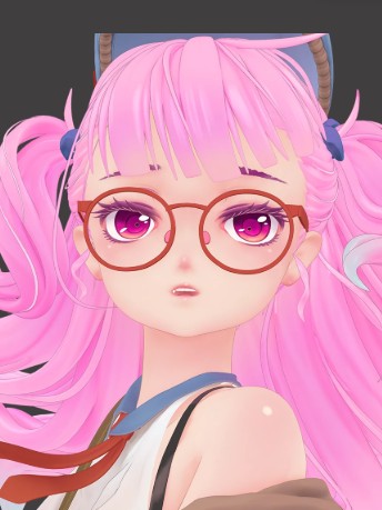 日系 3D 角色作品：粉髮眼鏡少女，YASUTO 建模